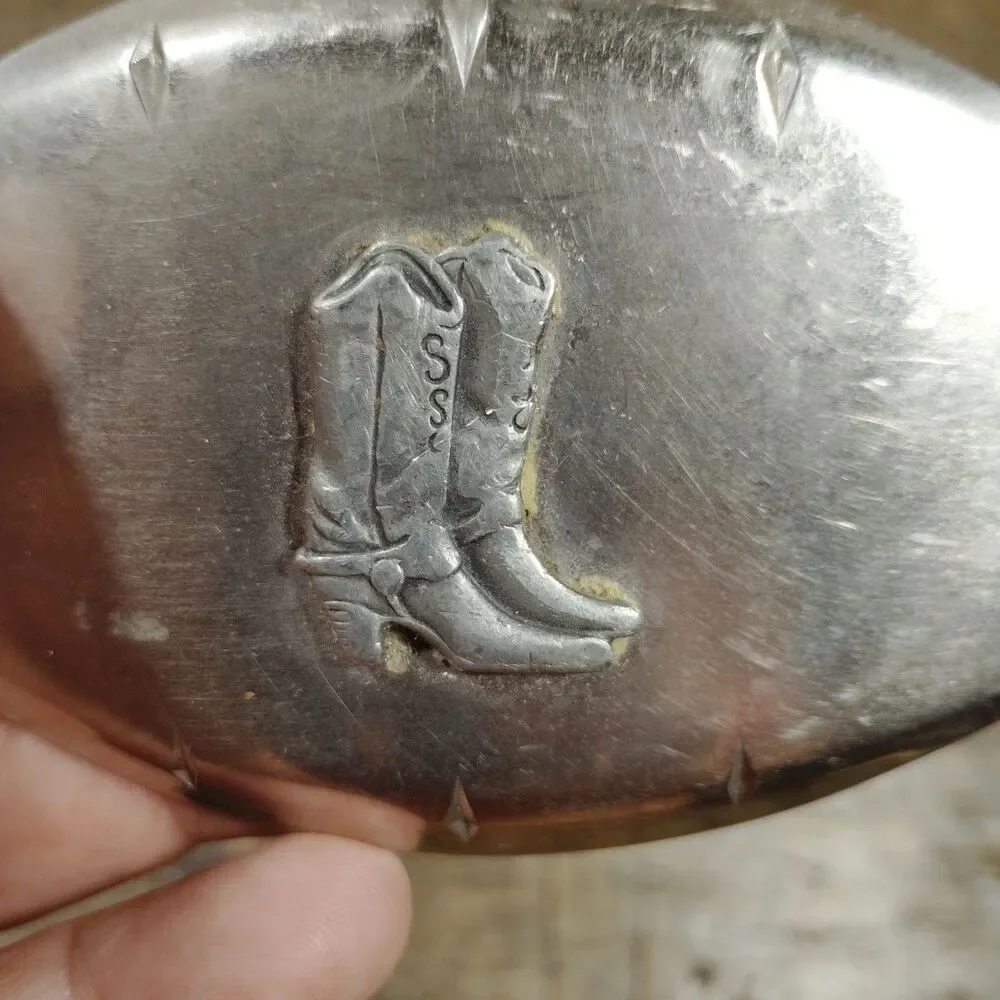 Vintage Belt Buckle Metal Cowboy Boots Rodeo Western Horse Spur Silver Tone